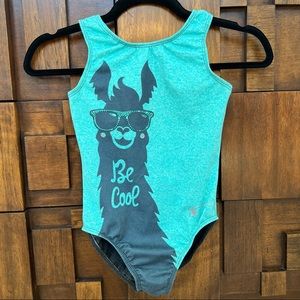 Destira girls size large llama leotard teal and gray.
